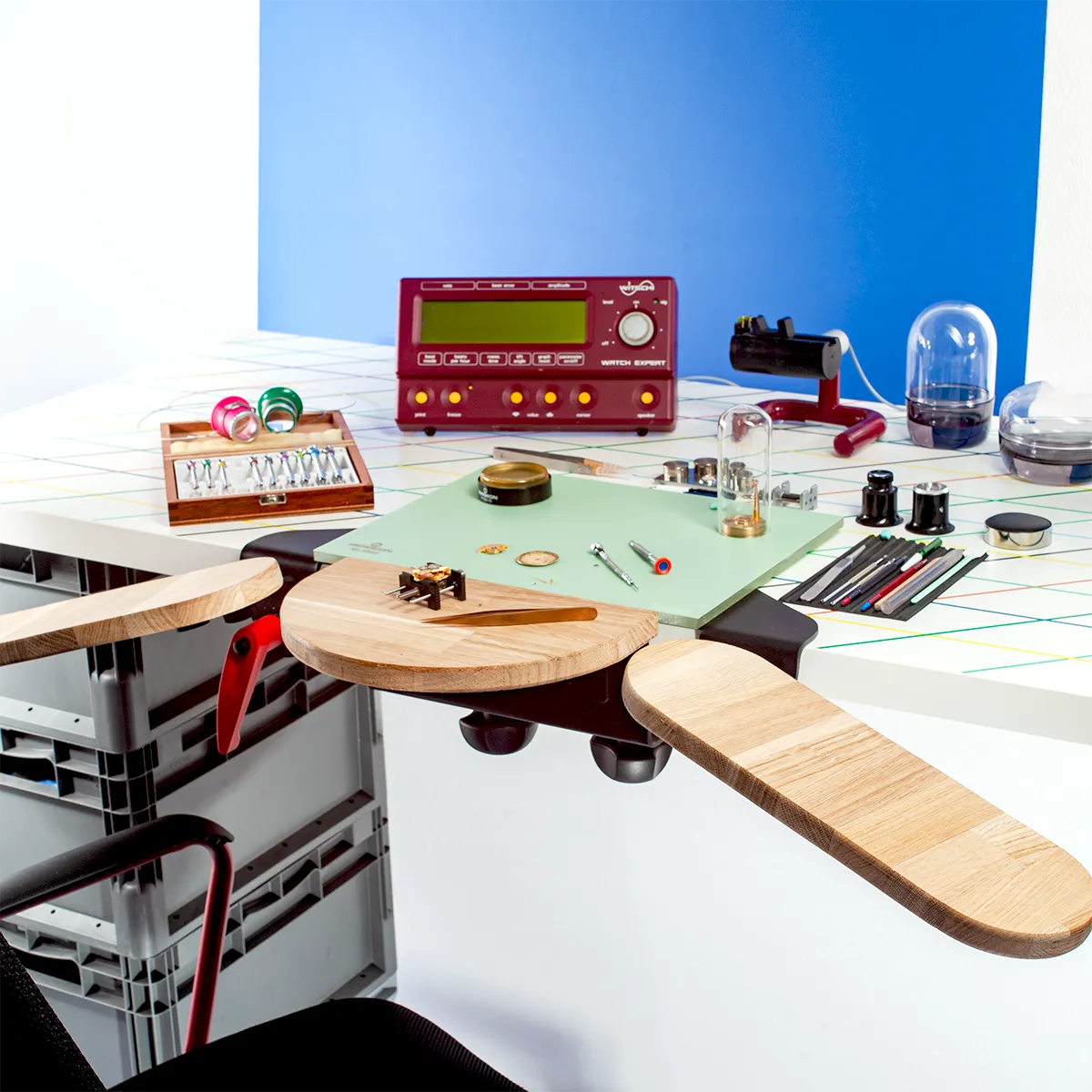 desk bench setup for watchmaking